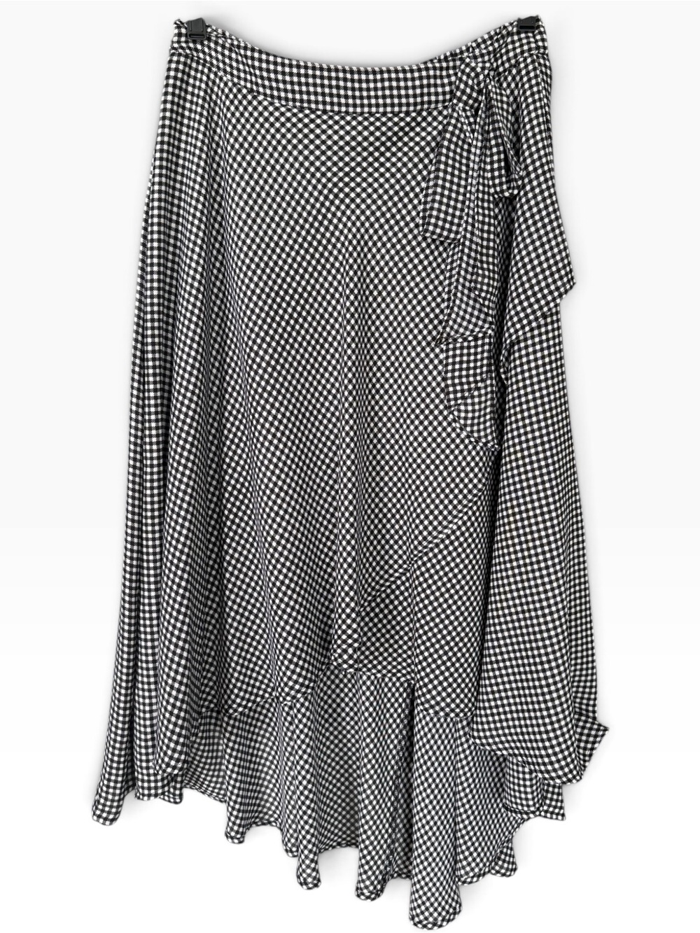 NWOT Elle Black & White Gingham Faux Wrap Midi Skirt Small